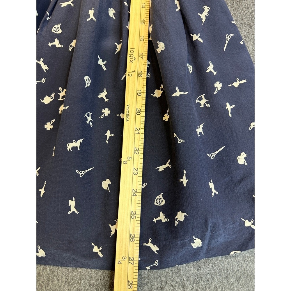 Rachel Riley Silk Dress Girls Size 7 Navy Toy Print Sleeveless Pleated Tie Waist - Picture 8 of 15